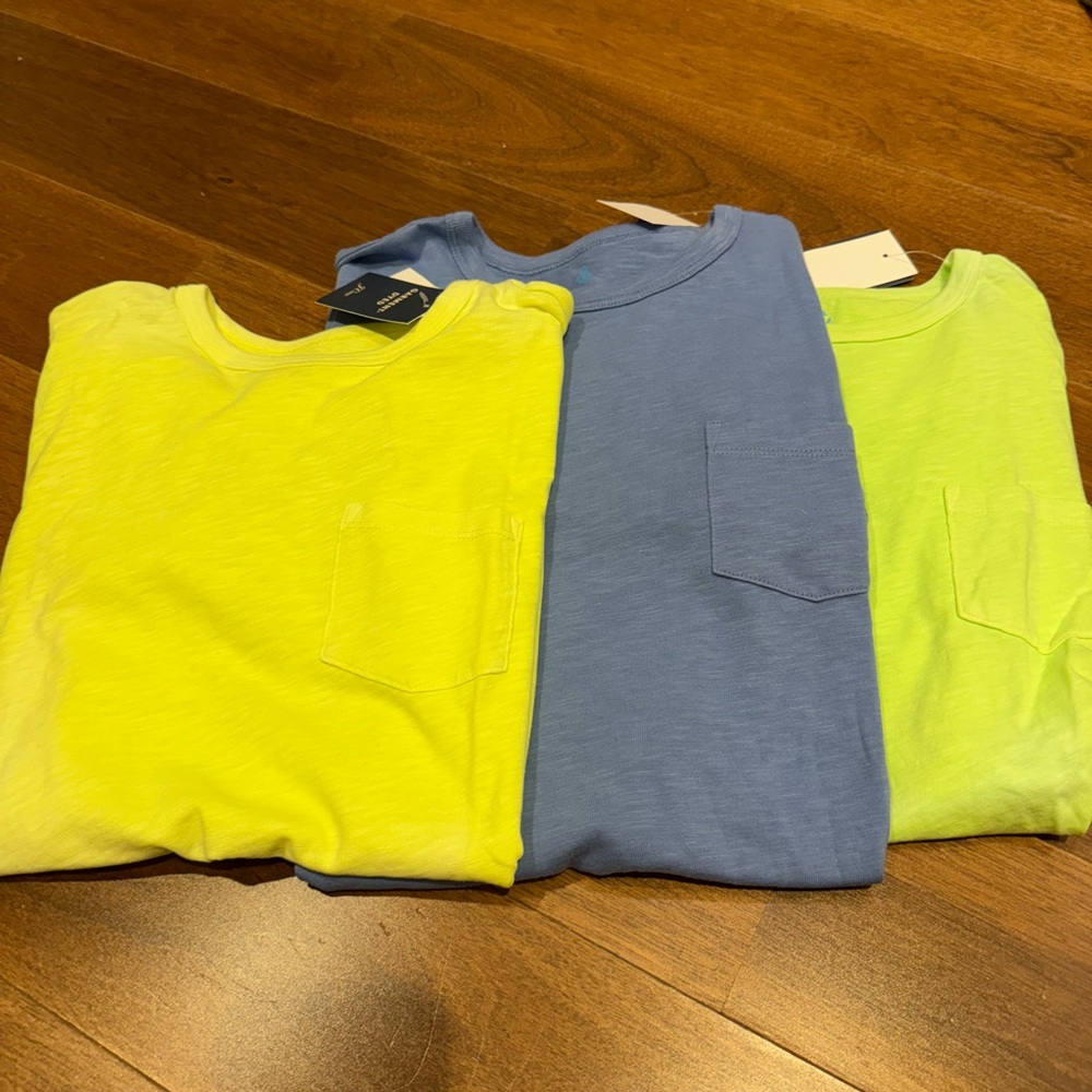 Set of 3 Jcrew boys T shirts with front pocket in blue, yellow and light green